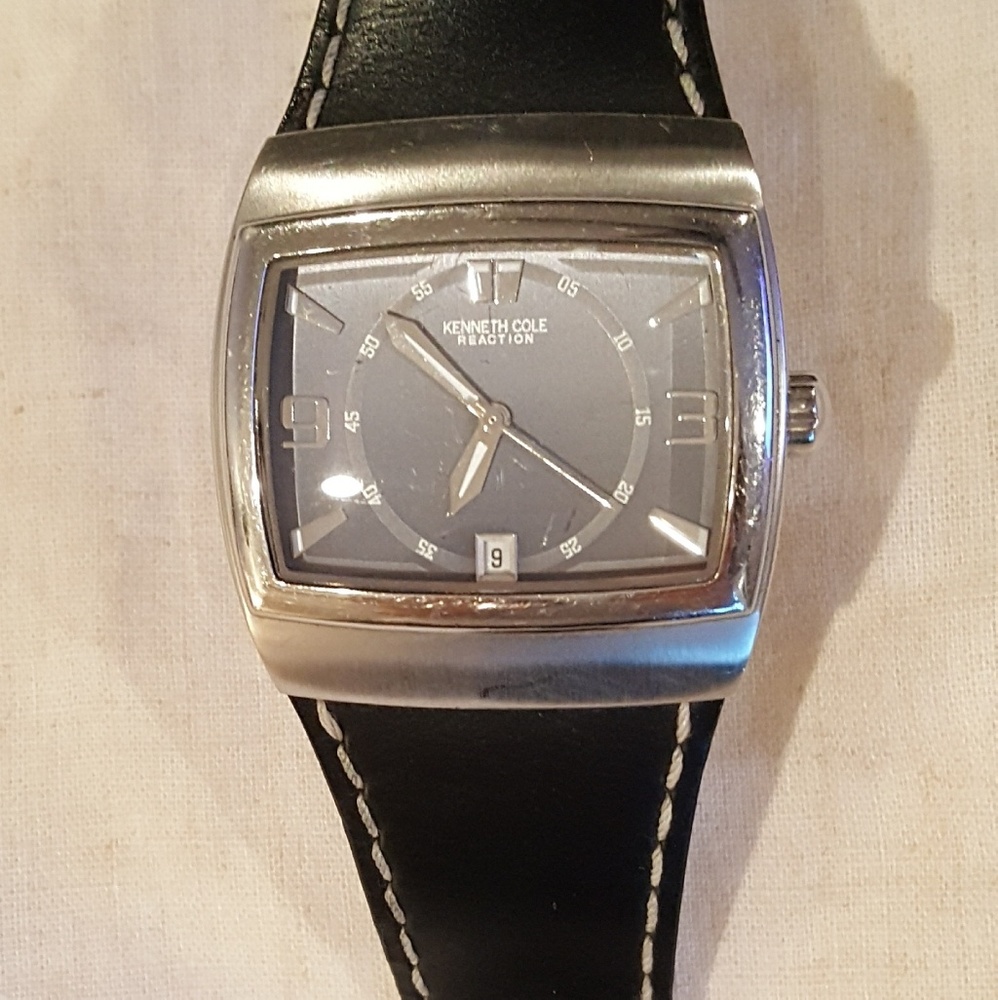 Kenneth Cole Black & Silver Leather Watch